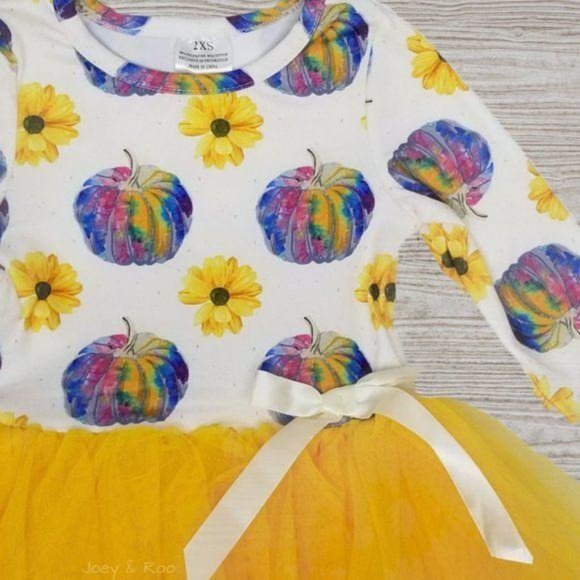 Tie Dye Pumpkin Yellow Tulle Long Sleeve Dress - Picture 2 of 3